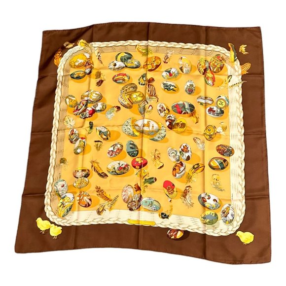 Authentic RARE! Hermes Eggs Latham Des œufs Vintage 90cm Silk Scarf - Picture 1 of 6